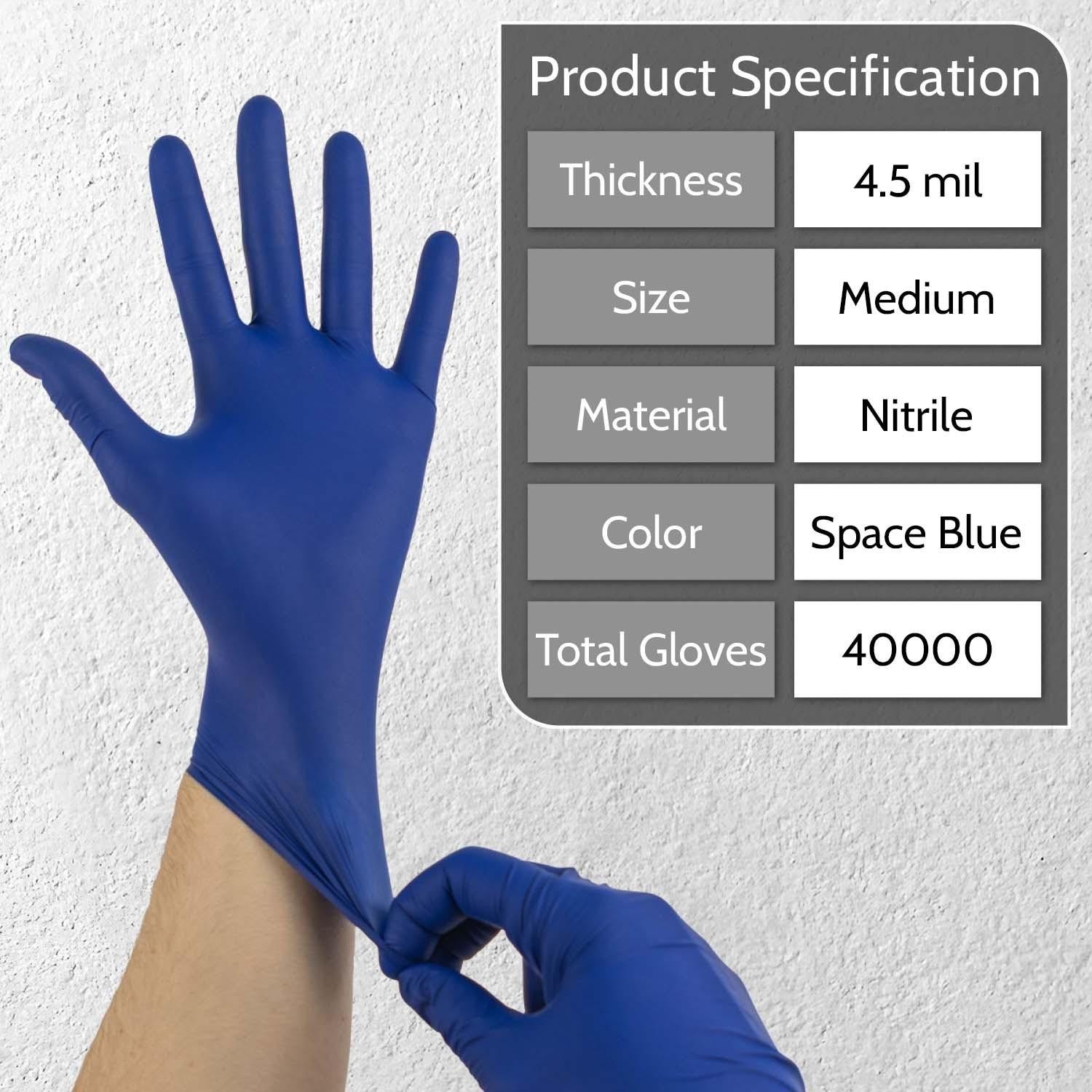 40000 Industrial/Non-Exam Blue Nitrile Metal Detectable Disposable Gloves Medium