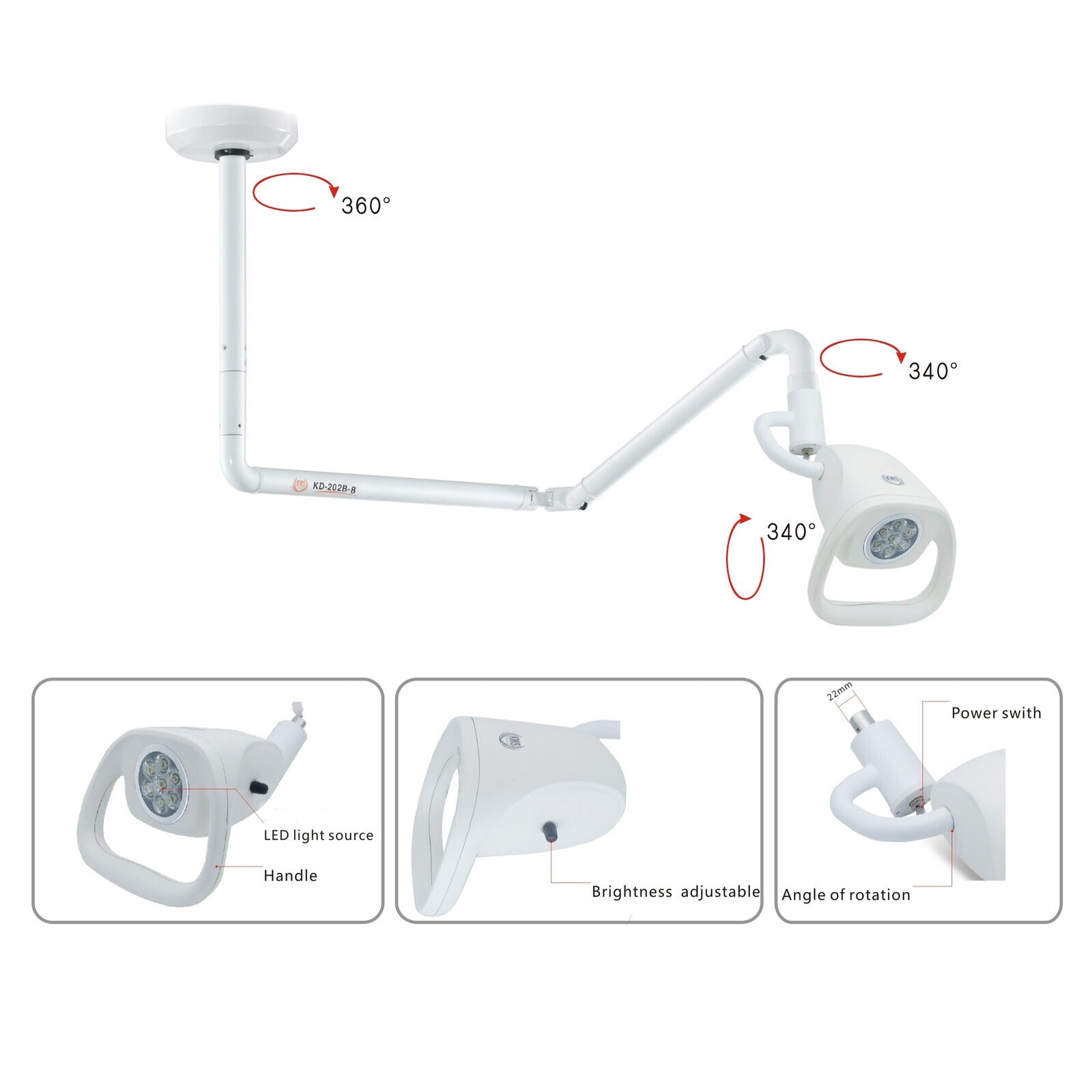 21W Ceiling-Mounted Dental Exam Light Surgical Shadowless Lamp KD-2021W-2