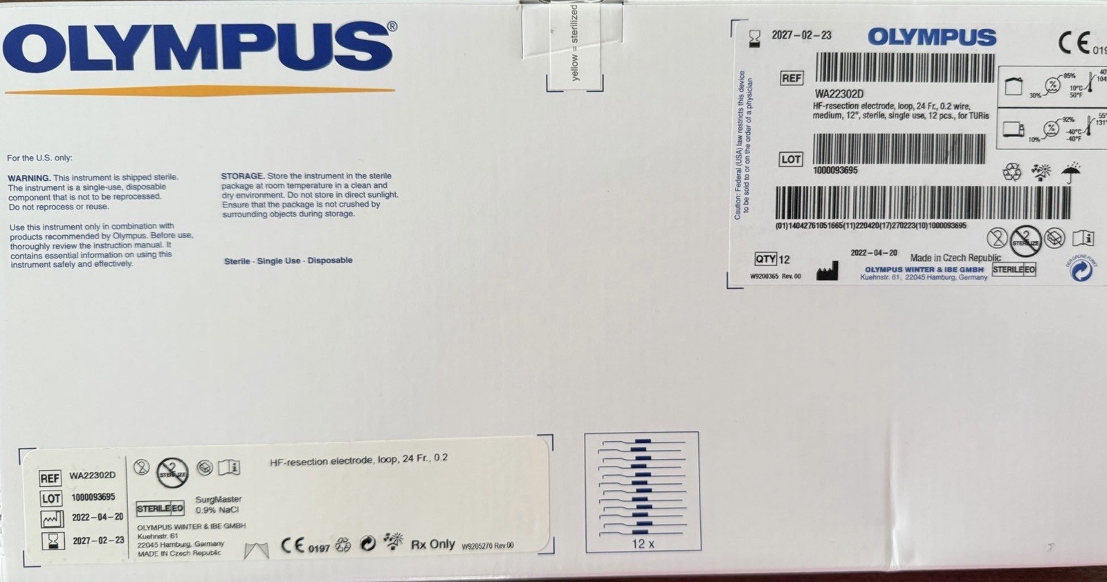 Olympus bipolar Cutting Loop Electrodes WA22302D. Exp. 03-2026.