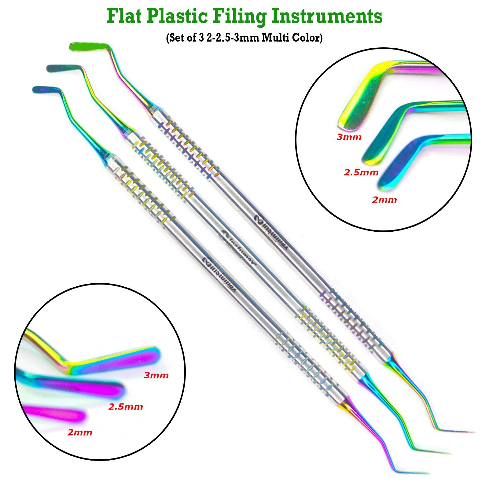 Set of 3 Dental Flat Plastic Filling Instruments Composite Multi Tip Restoration