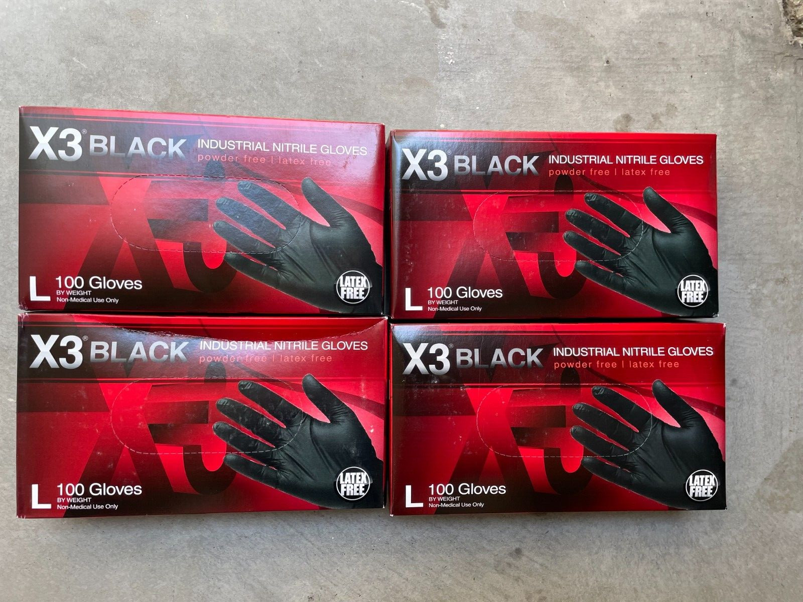 (Lot of 4) Ammex X3 BLACK Industrial Nitrile Gloves Large 100 Counts