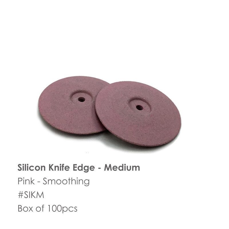 Dental Lab 100-pack Silicone Rubber Polisher Knife Edge Wheel Pink-Medium Grit