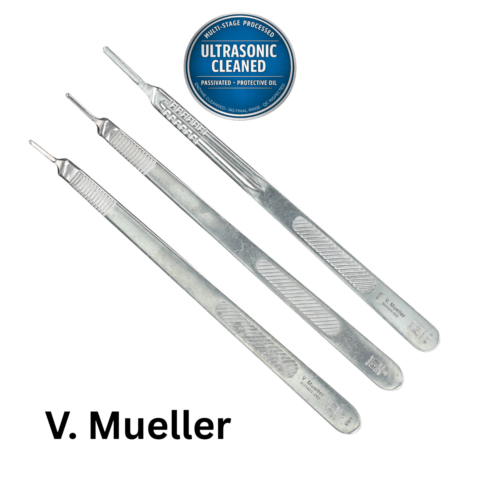 3 piece V Mueller SU1403-003 3L x2 and SU1404-002 4L x1, Knife Handles, 210 mm