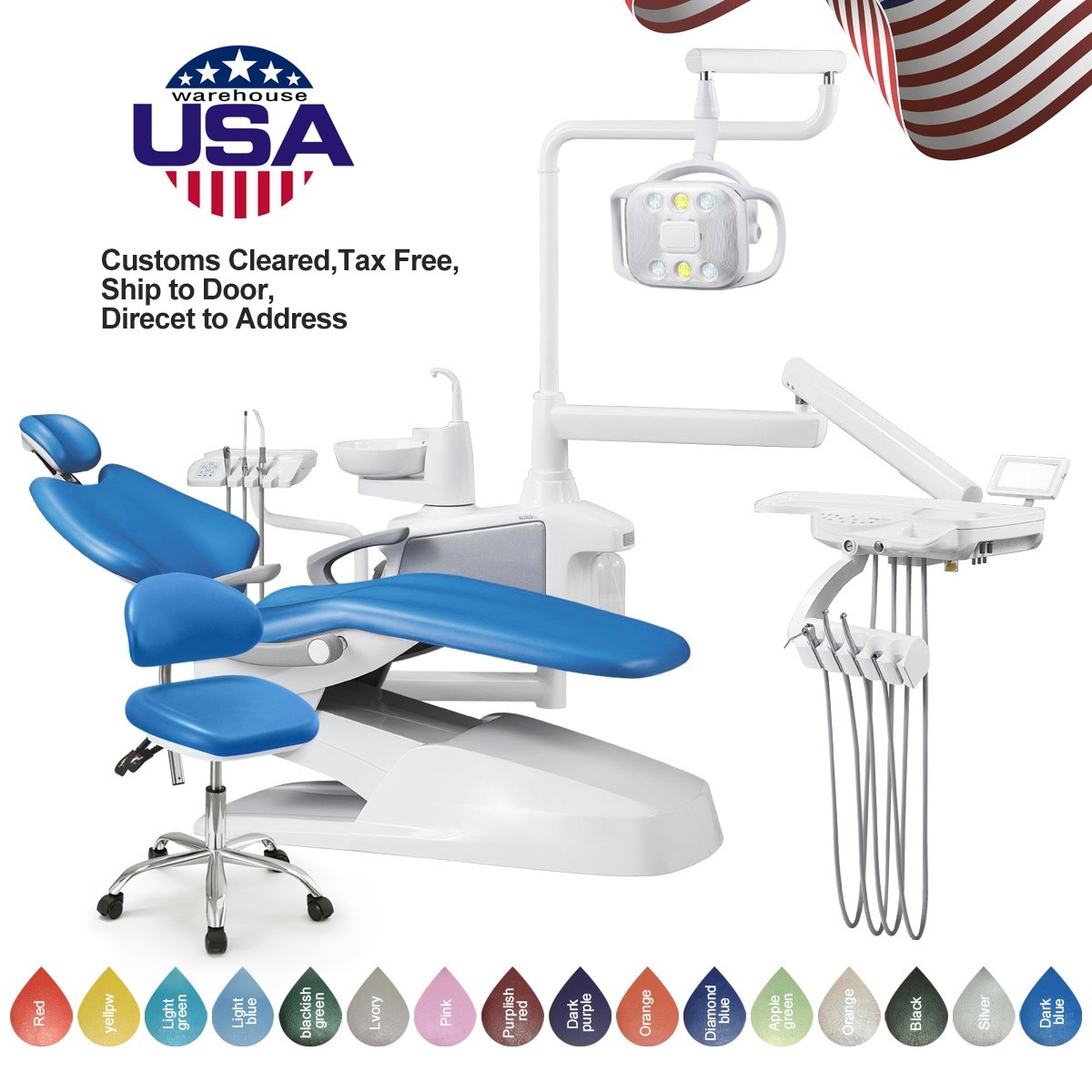 FDA Dental Unit Chair Computer Controlled DC Motor Hard Leather W/Doctor Stool