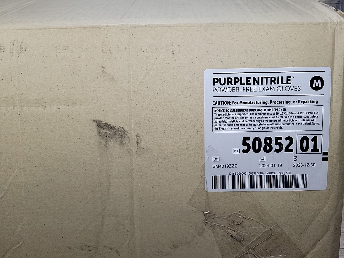 Halyard Purple Nitrile Exam Glove Singles, Size: Medium *500 Pair* *Exp: 12/28*