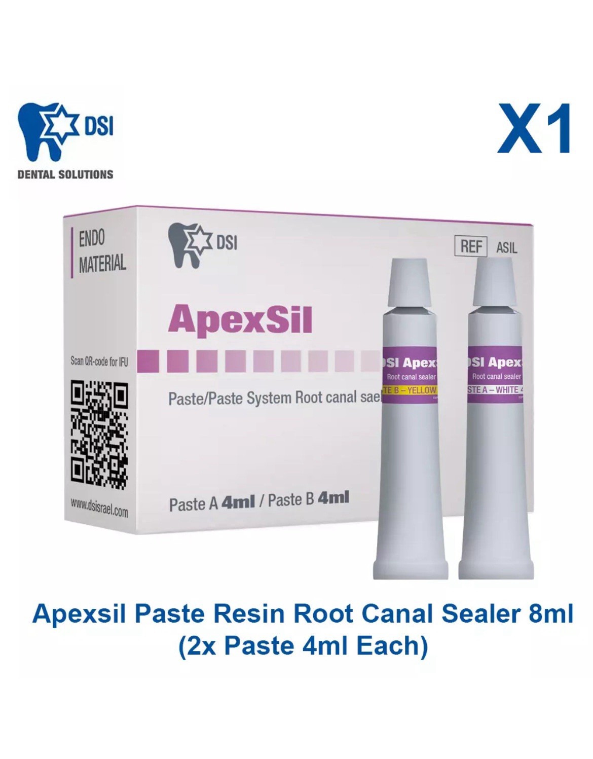 DSI Dental ApexSil RT Canal Filling Sealant Sealer 2x4ml Paste, Base + Catalyst