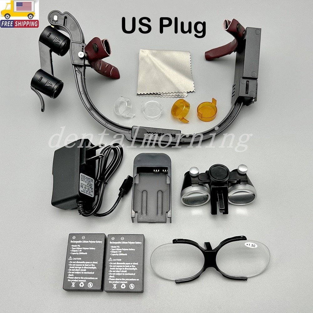 3.5X Dental Surgical Headband Binocular Loupe 5W LED Head Light 2 Leds