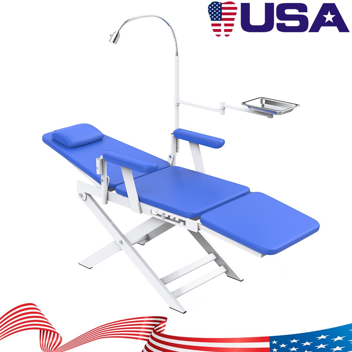 Protable Dental Chair with Oral Light Lamp PU Leather /Post Mounted Utility Tray