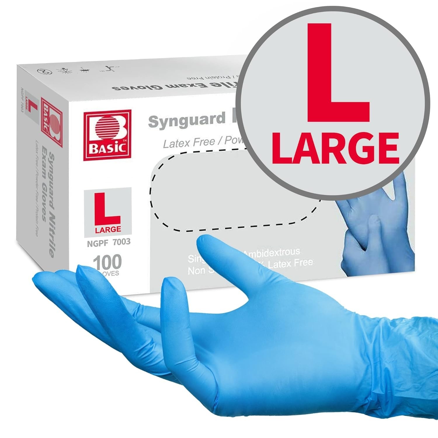 BASiC Medical Blue Nitrile Exam Gloves – Latex-Free & Powder-Free – LARGE