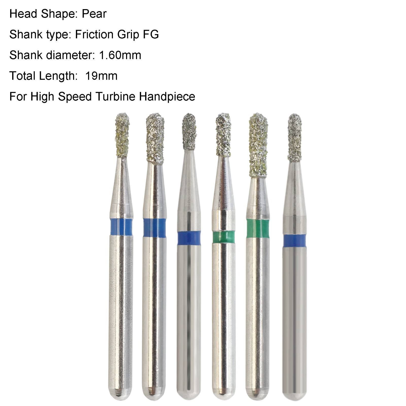 Dental Diamond Burs FG Round End Taper Football Barrel Pear Coarse Fine 856 379