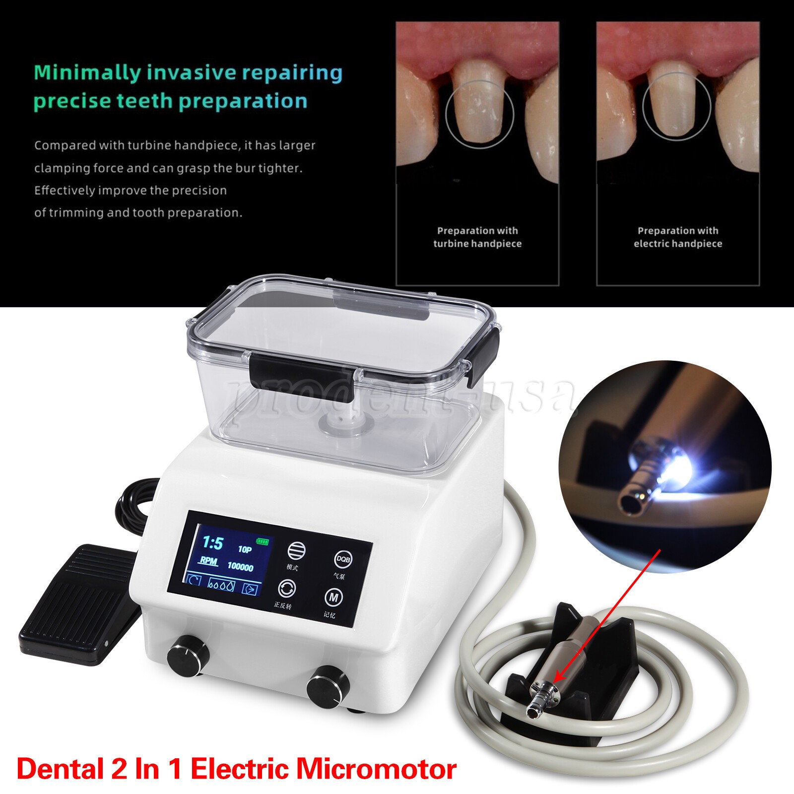 2in1 Dental LED Brushless Electric Micromotor Vector Control & Water Tank po