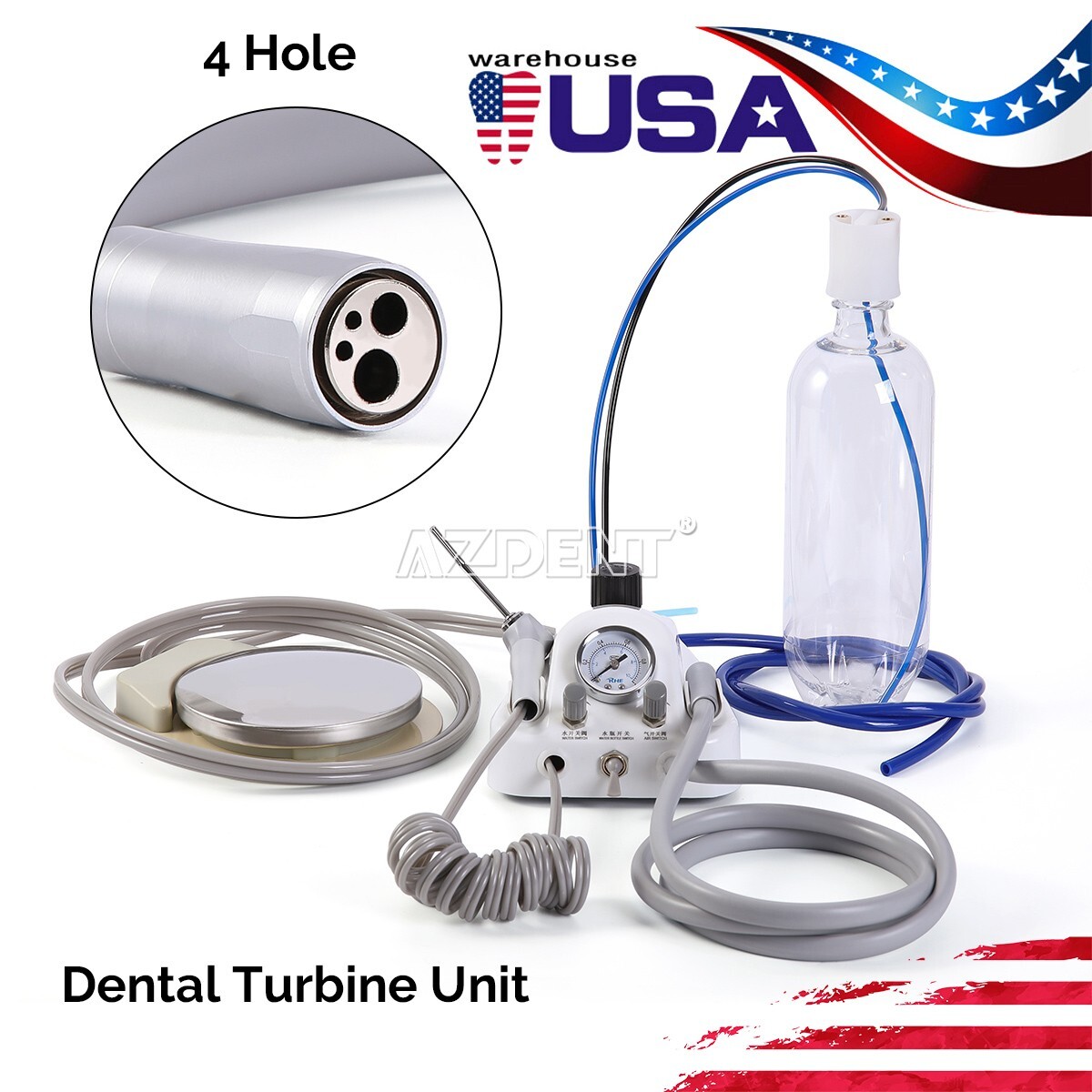 Portable Dental Turbine Unit 4 Holes 3 Way Syringe Work with Air Compressor UPS