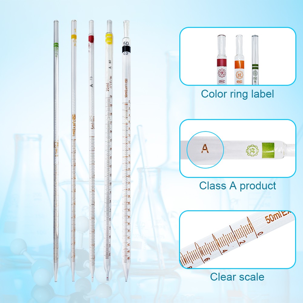 1Pcs0.1ml To 50ml Glass Graduated Pipette With Color Mark Glass Dropper Tube
