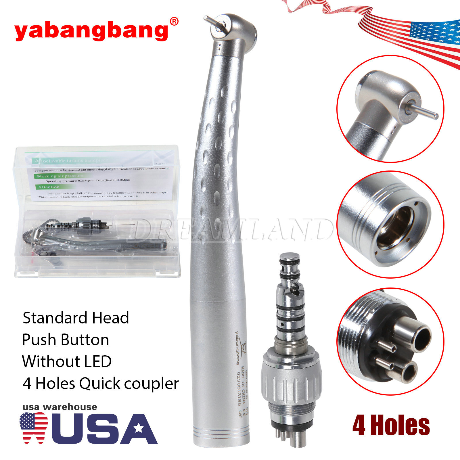 YABANGBANG Dental High Speed Handpiece w/ 4Hole Swivel Coupler KaVo Style