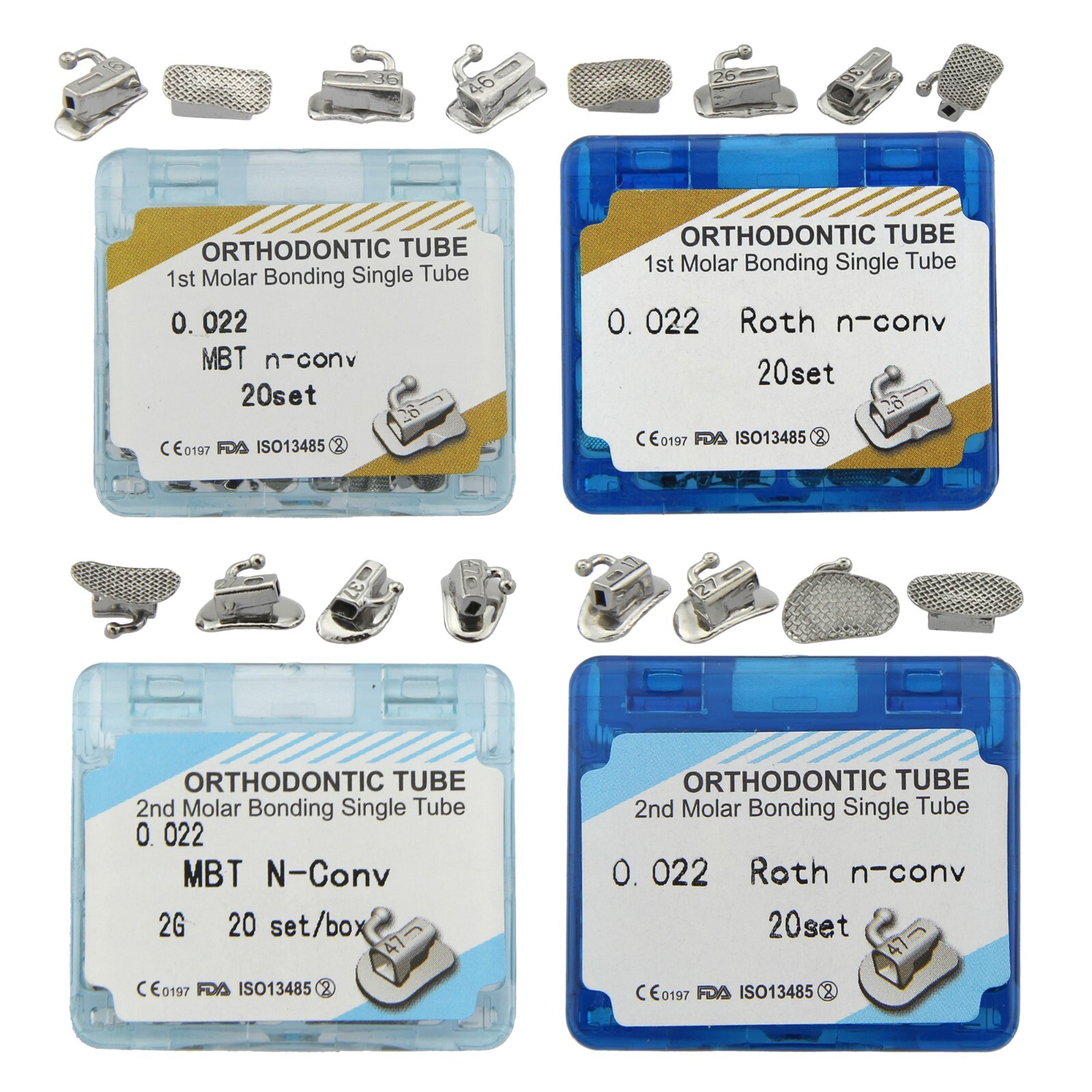 80pcs dental Tubos bucales de ortodoncia 1er 2nd molar Buccal Tubes MBT Roth 022
