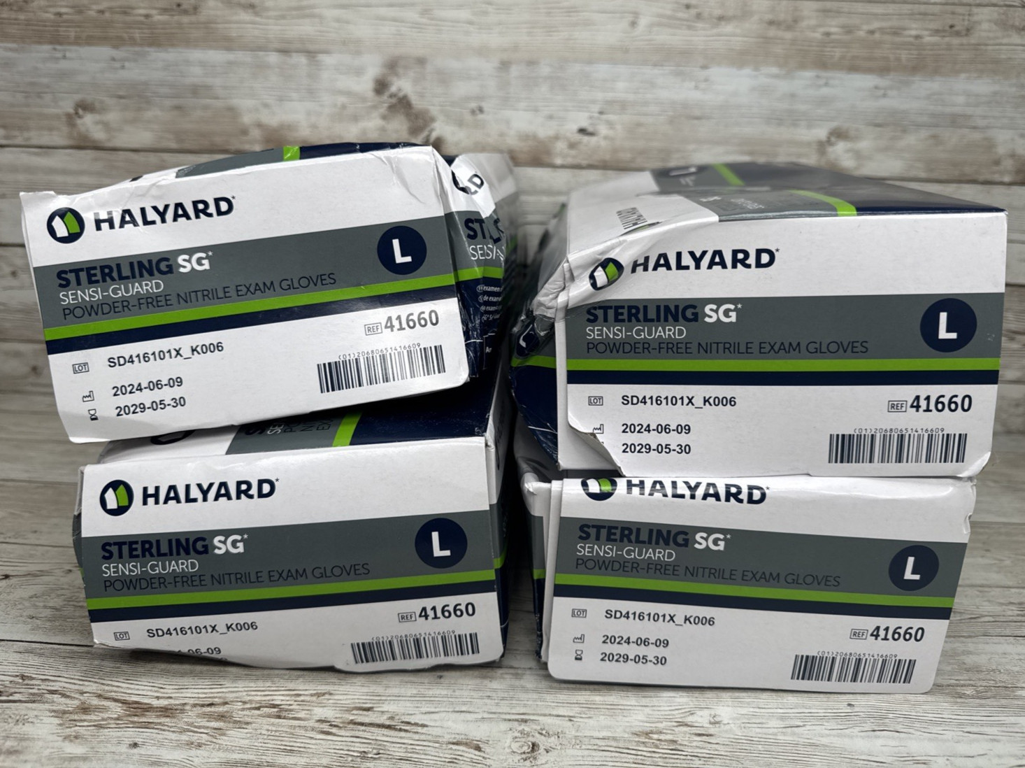 HALYARD NITRILE EXAM GLOVES STERLING SG *4 DENTED BOXES* Size: LARGE Exp: 5/29