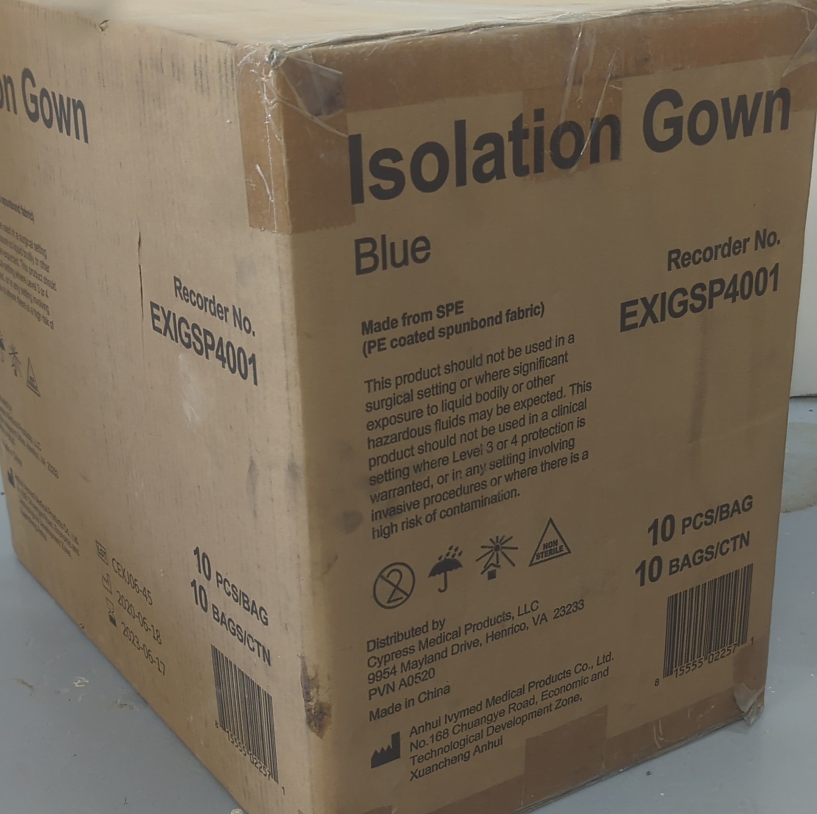 100 PCS Box Cypress Medical Products Isolation Gown Blue EXIGSP4001 Physical Lab