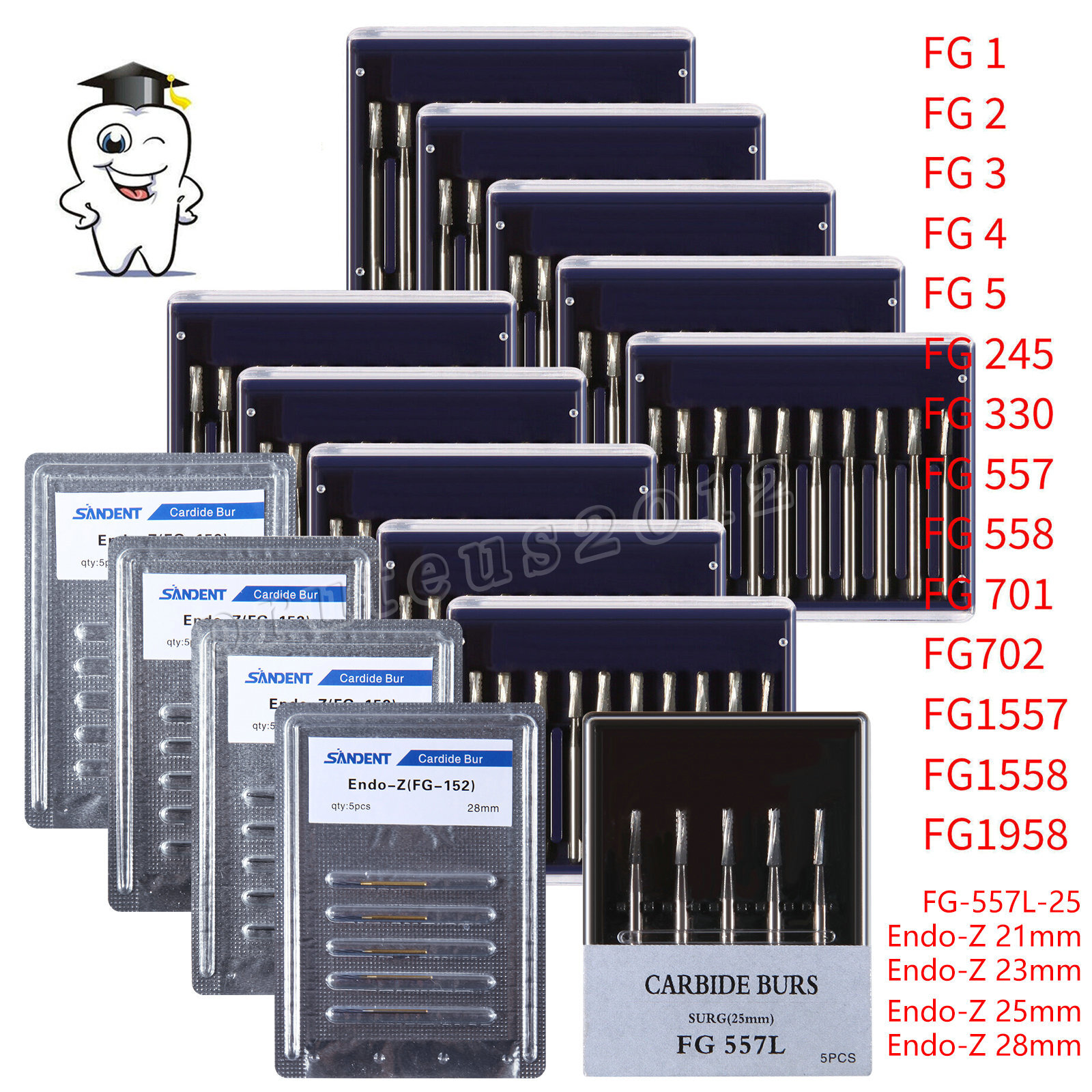 USA Dental Carbide Burs FG Round 19mm/Surgical Burs 25mm 40 Types For High Speed