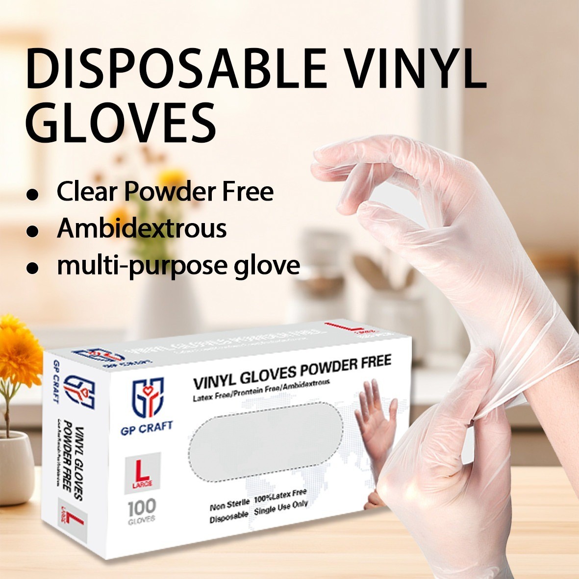 Disposable Vinyl Gloves Latex-Free Powder-Free Food Safe Clear Plastic