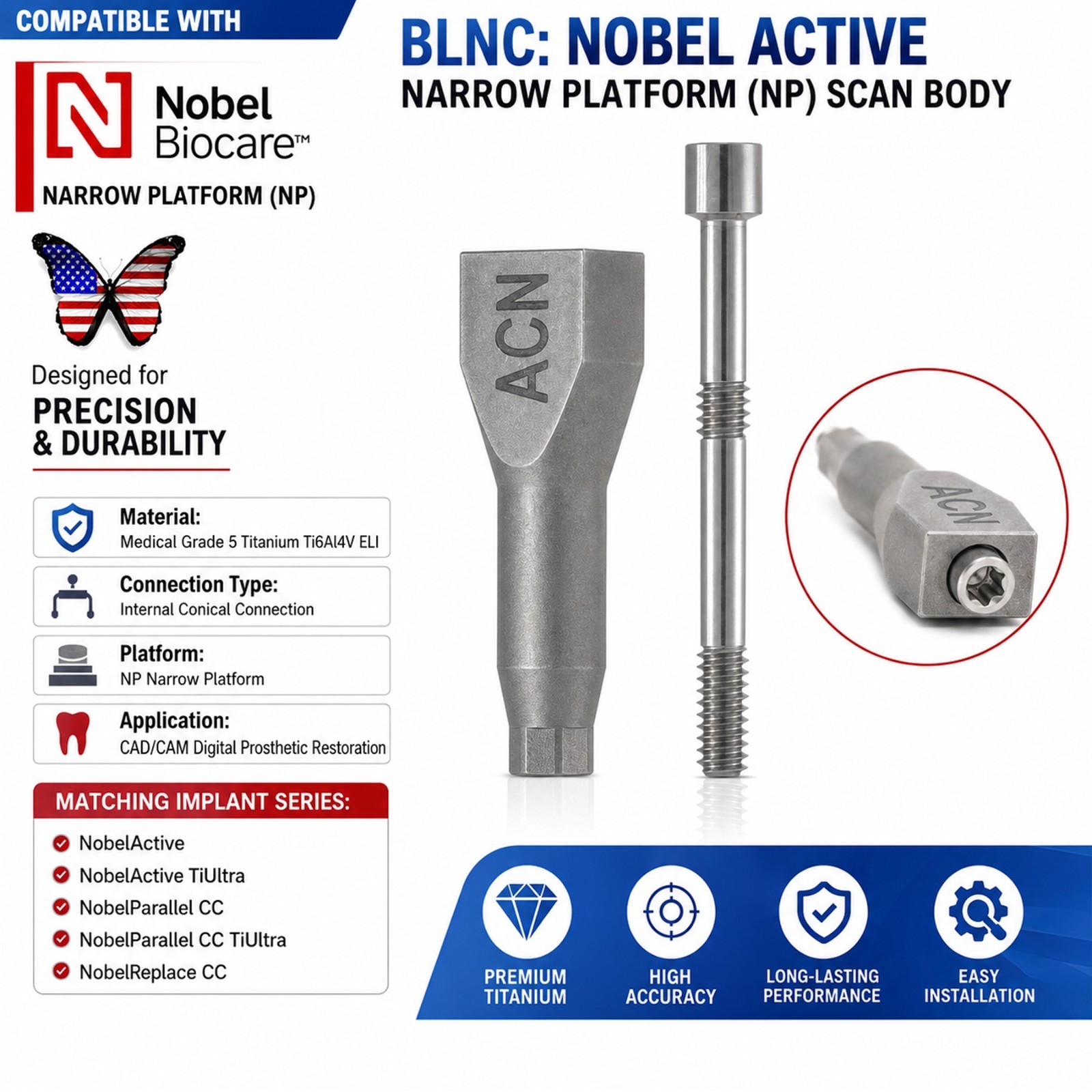 Dental Nobel Active Impression Transfer Coping Open Closed Tray For CAD/CAM Lab