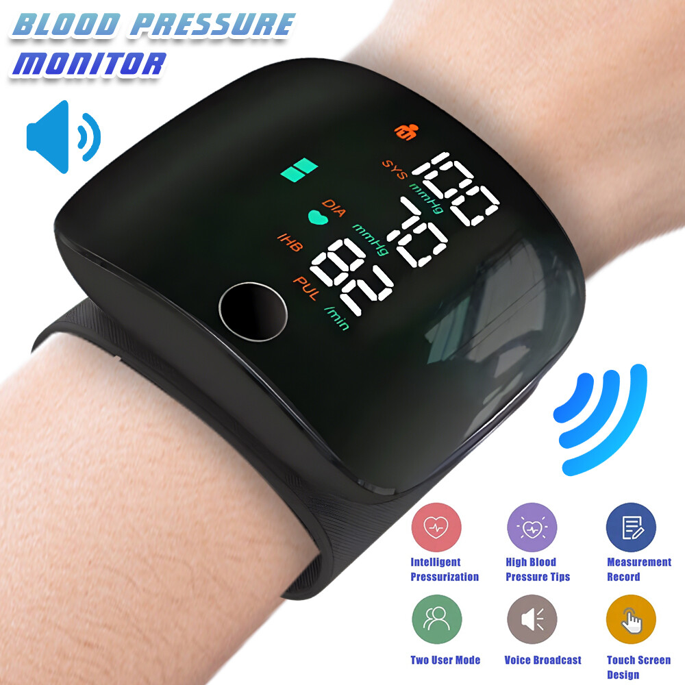 LED Blood Pressure Monitor Wrist Rechargeable Voice Broadcast Heart Rate Machine