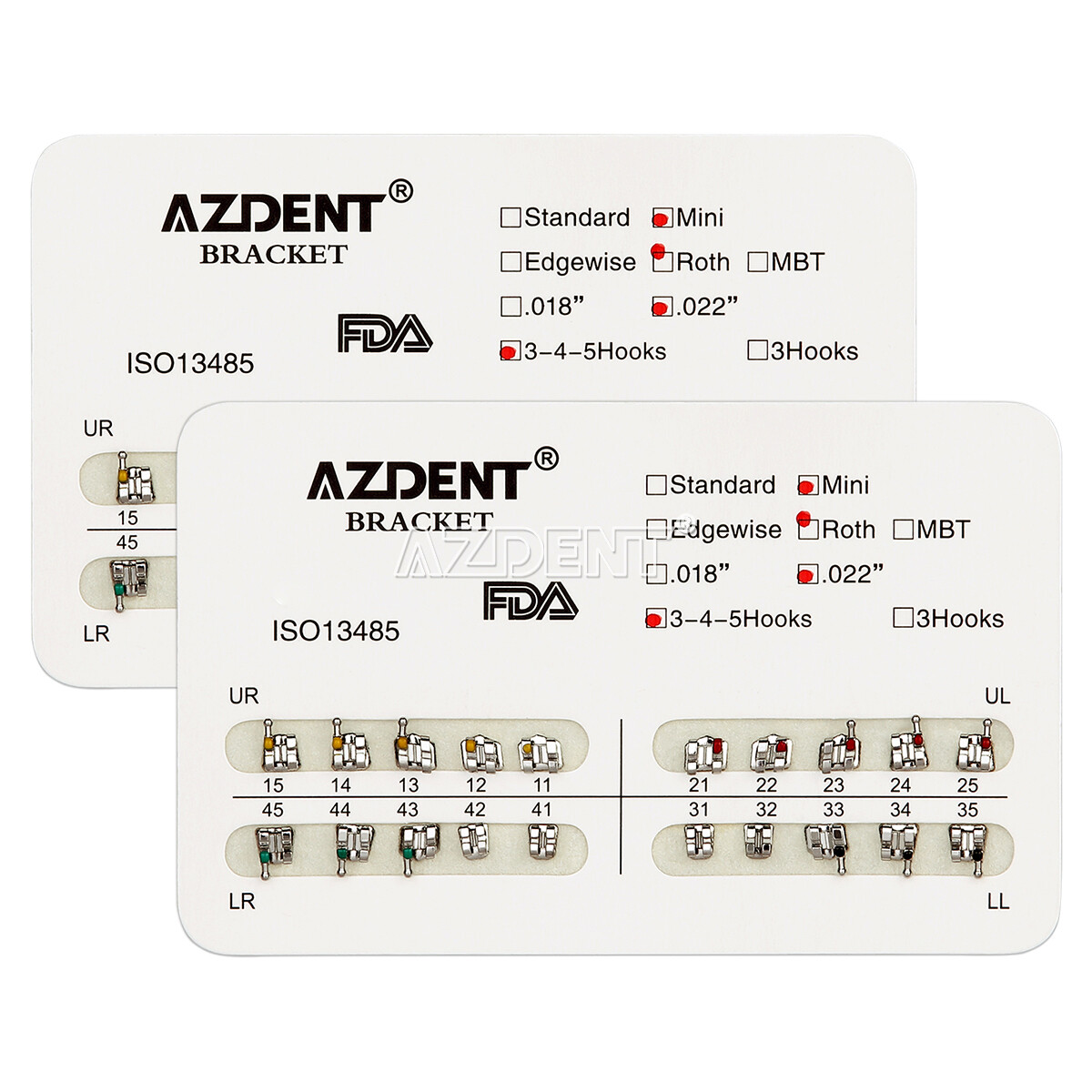 10Packs AZDENT Dental Brackets Mini/Standard MBT/Roth 022/018 Hooks 3 4 5