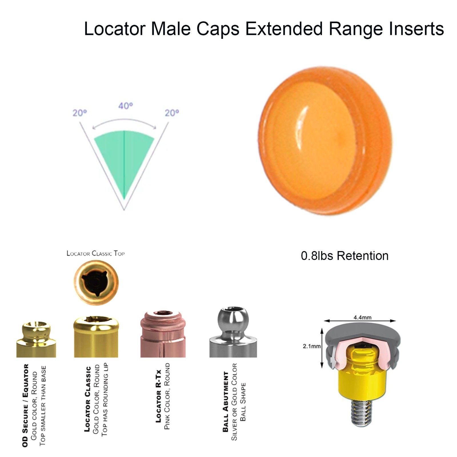 US Hiossen ET Dental Locator Overdenture Abutment fit Zest Metal/Male Cap Insert
