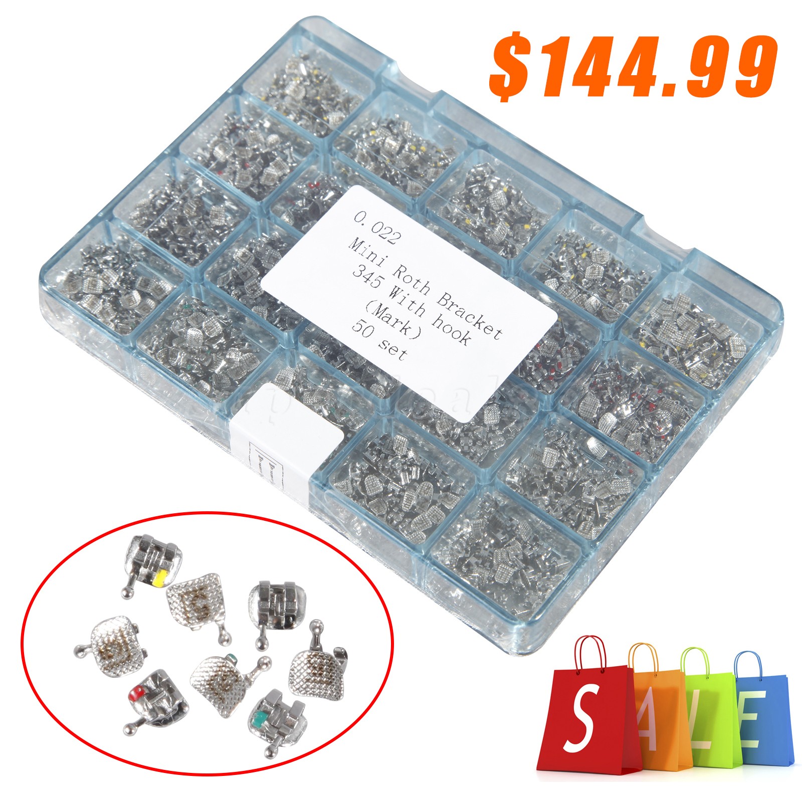 1000pcs Dental Metal Orthodontic Bracket Brace Mini Roth.022 345 Hooks Mark