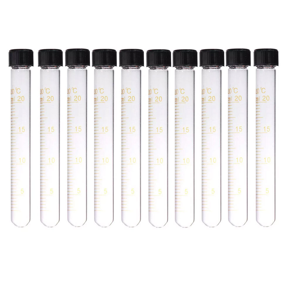 10/20Pcs 5-50ml Clear Lab Glass Test Tube Round Bottom Graduated with Screw Cap