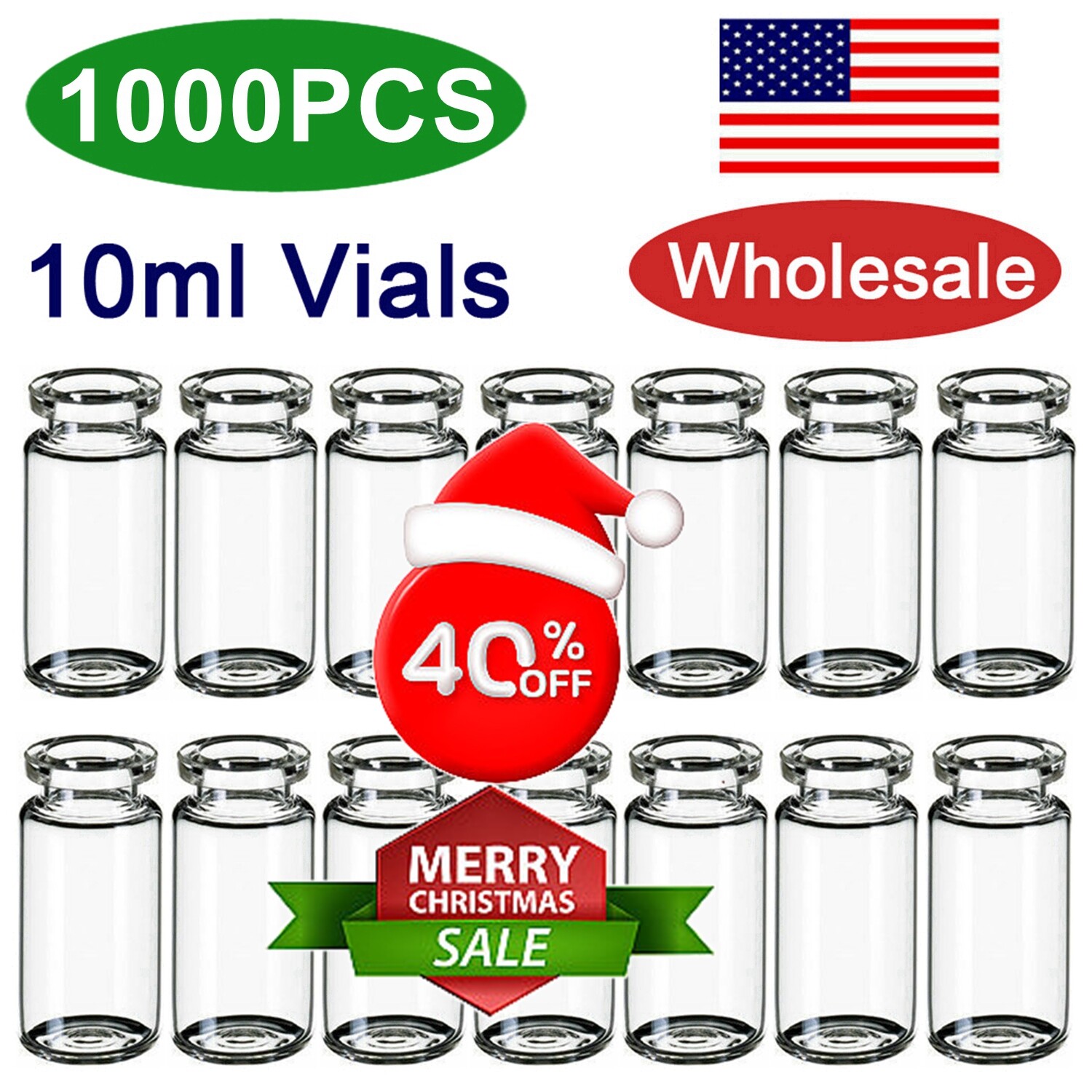 1000PCS 10ml Headspace Vials Clear Glass Bottle 20mm Crimp top Flat Bottom HPLC