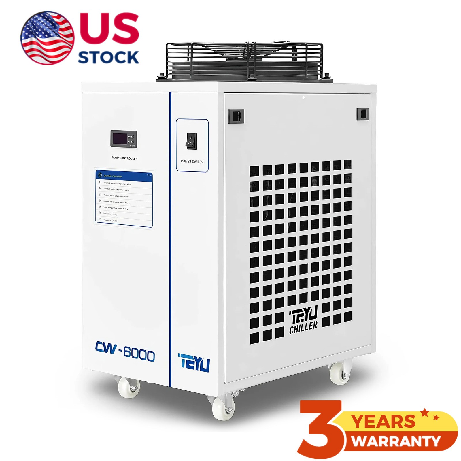 US STOCK 110V S&A/TEYU CW-6000DN Water Chiller for 30W-300W Fiber Laser Cooler
