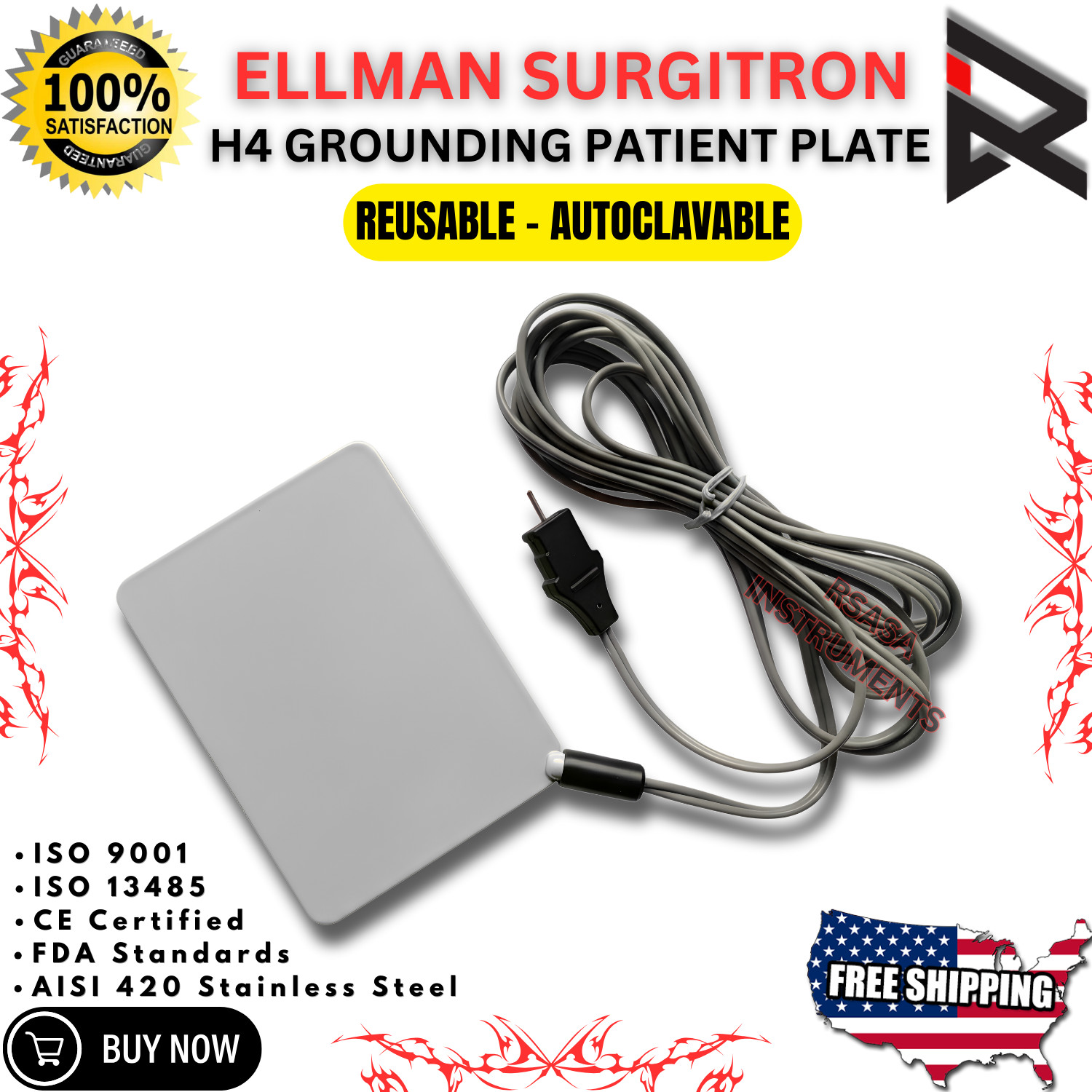 Ellman Surgitron H4 Grounding Patient Plate Reusable – Valley Lab Free Shipping