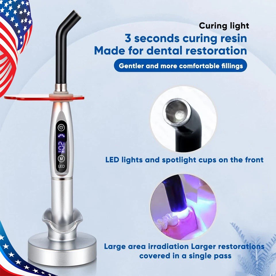 Dental Wireless Cordless LED Cure Curing Light Lamp 2000mw 5W Tool Resin Cure US