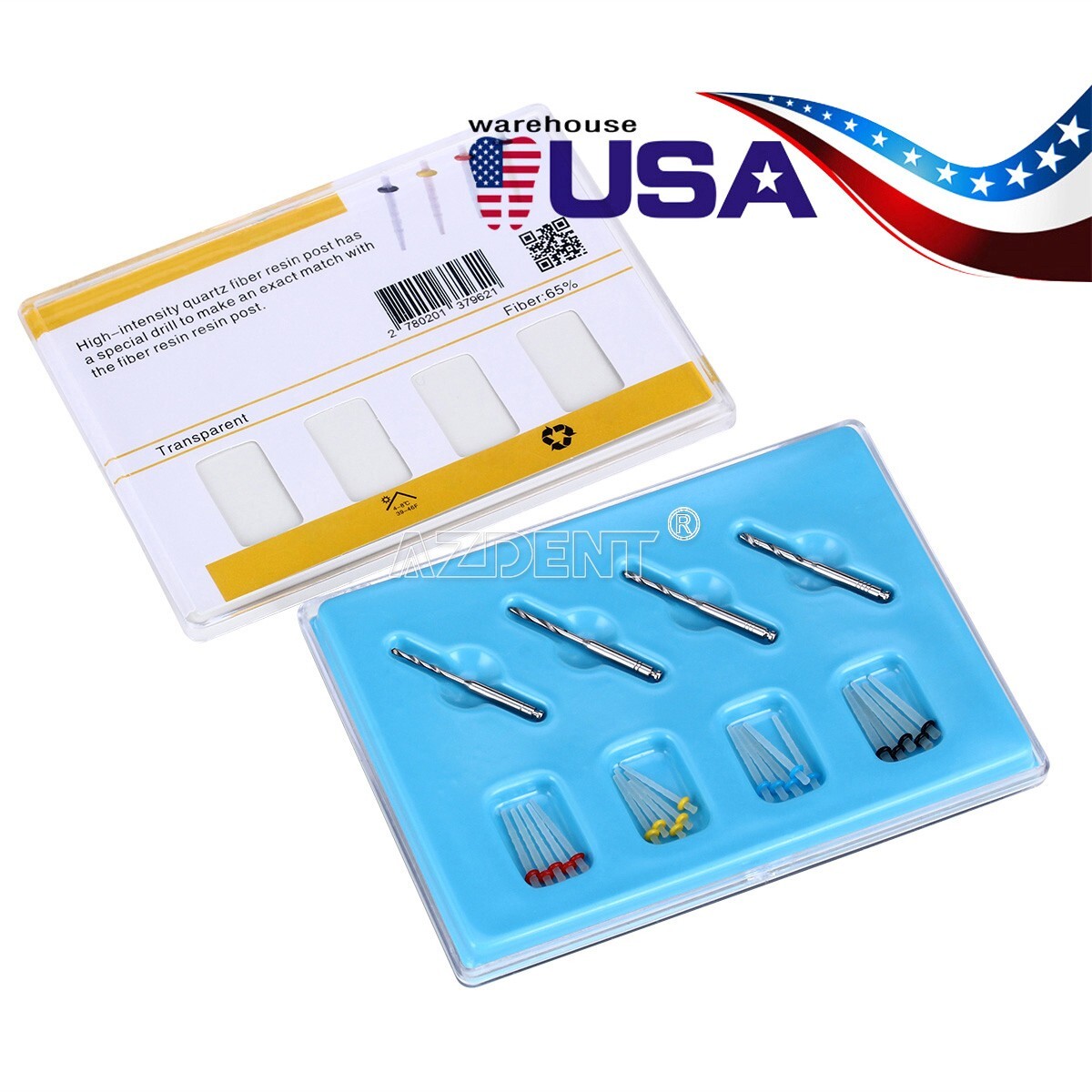 Dental Fiber Posts Resin High-intensity Screw Thread Glass & 4 Drills AZDENT