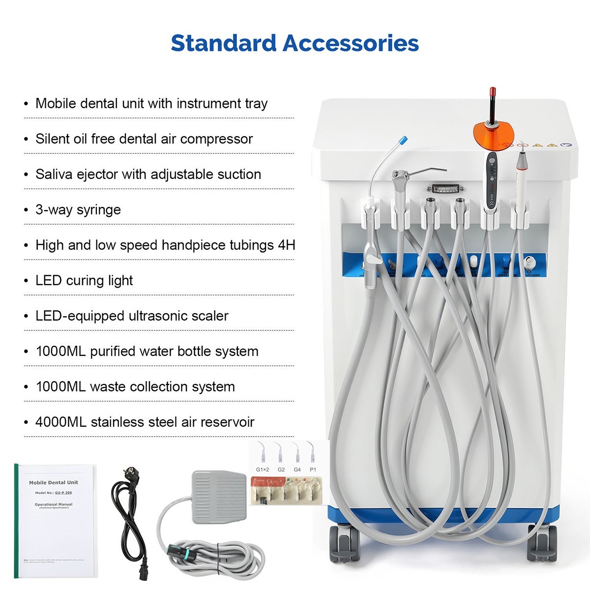 FDA Portable Dental Delivery Unit Suction Air Compressor Cart/ Handpiece kit