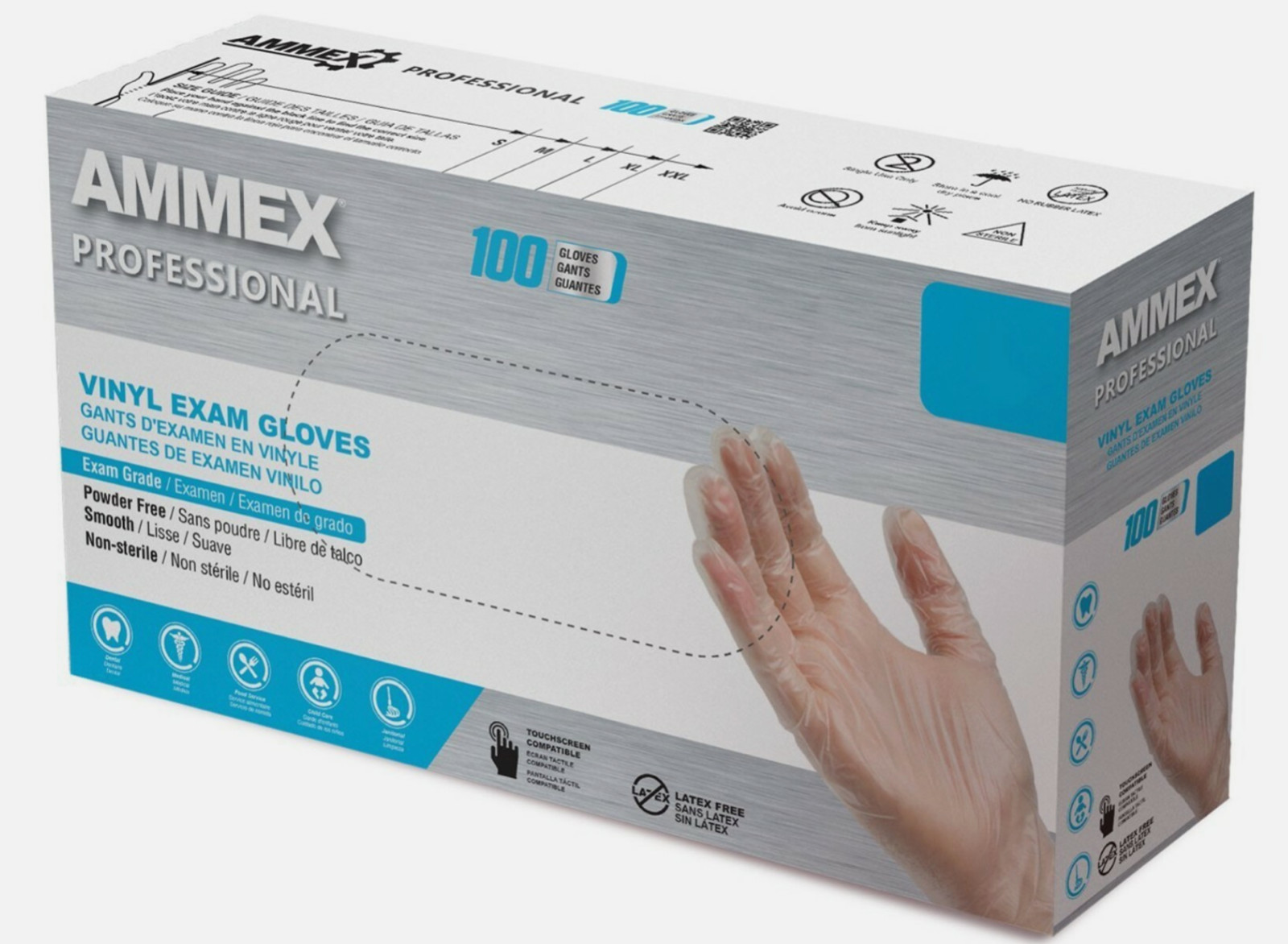 *1,000-Piece* Vinyl Exam Medical Gloves Clear Large VPF66100 Ammex Professional