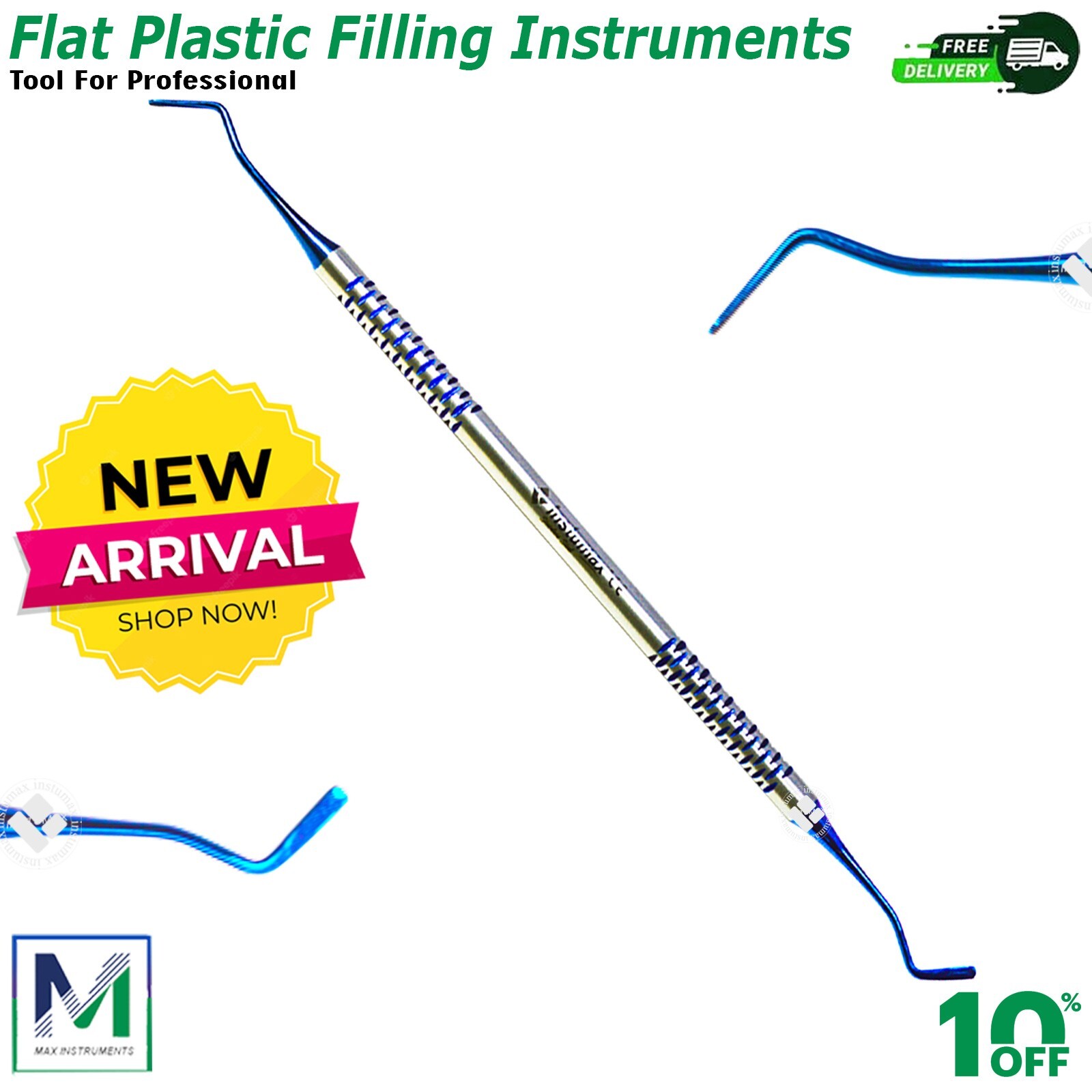 Titanium Blue Tips Dental Flat Plastic Filling Instrument Composite Restorative