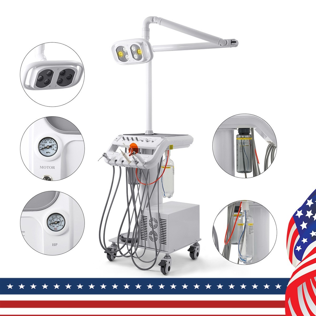 Unidad de Sillón Dental / Equipo Dental Portátil con Compresor y Lámpara LED