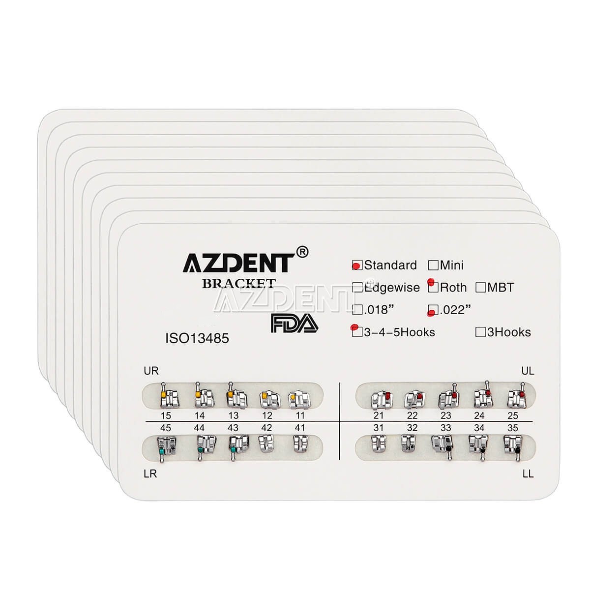 AZDENT Dental Orthodontic Brackets Braces Standard Roth .022 Hooks 3-4-5 FDA