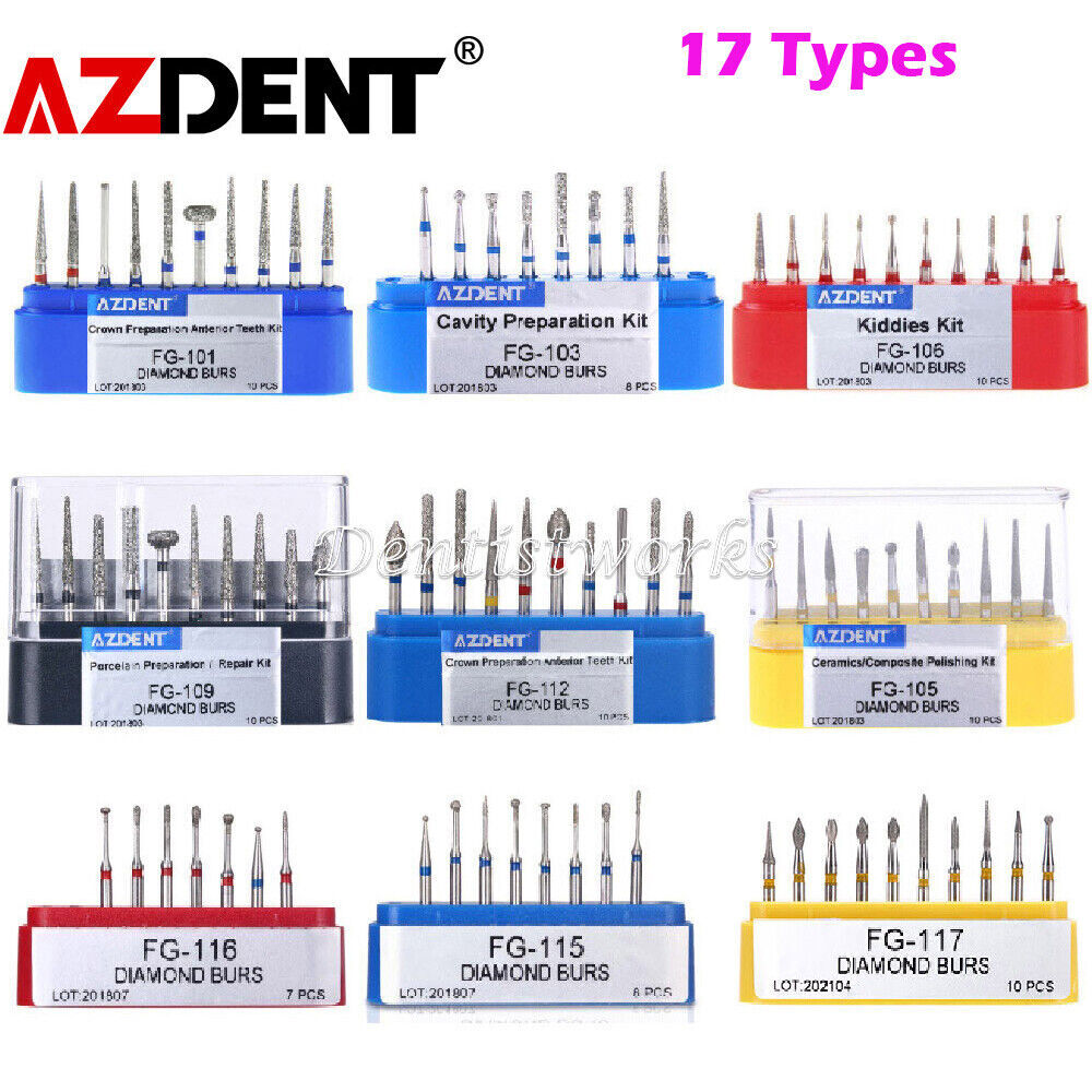 AZDENT Dental FG Diamond Burs Composite/Polishing Kit for High Speed Handpiece