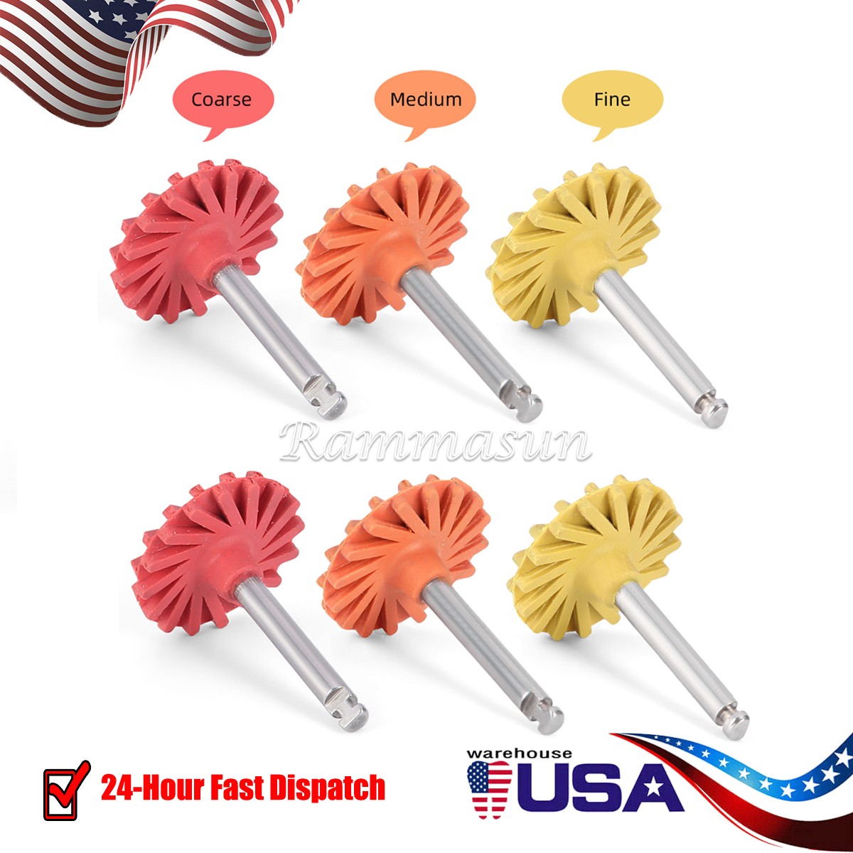 6pcs Dental Polishing Kit Coarse Medium Fine Grit RA 2.35mm For Low Handpiece