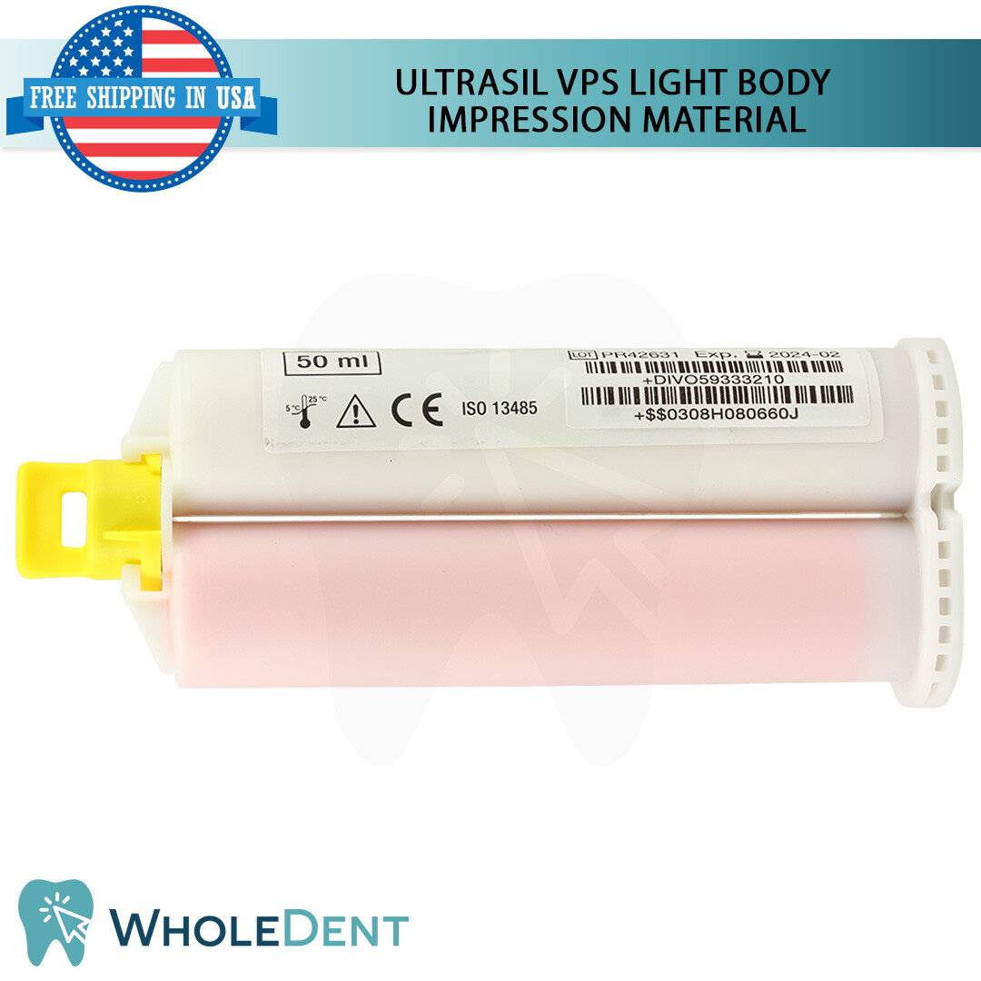 UltraSil VPS Light Body Dental Impression Material Hydrophilic 2 Cartridges 50ml