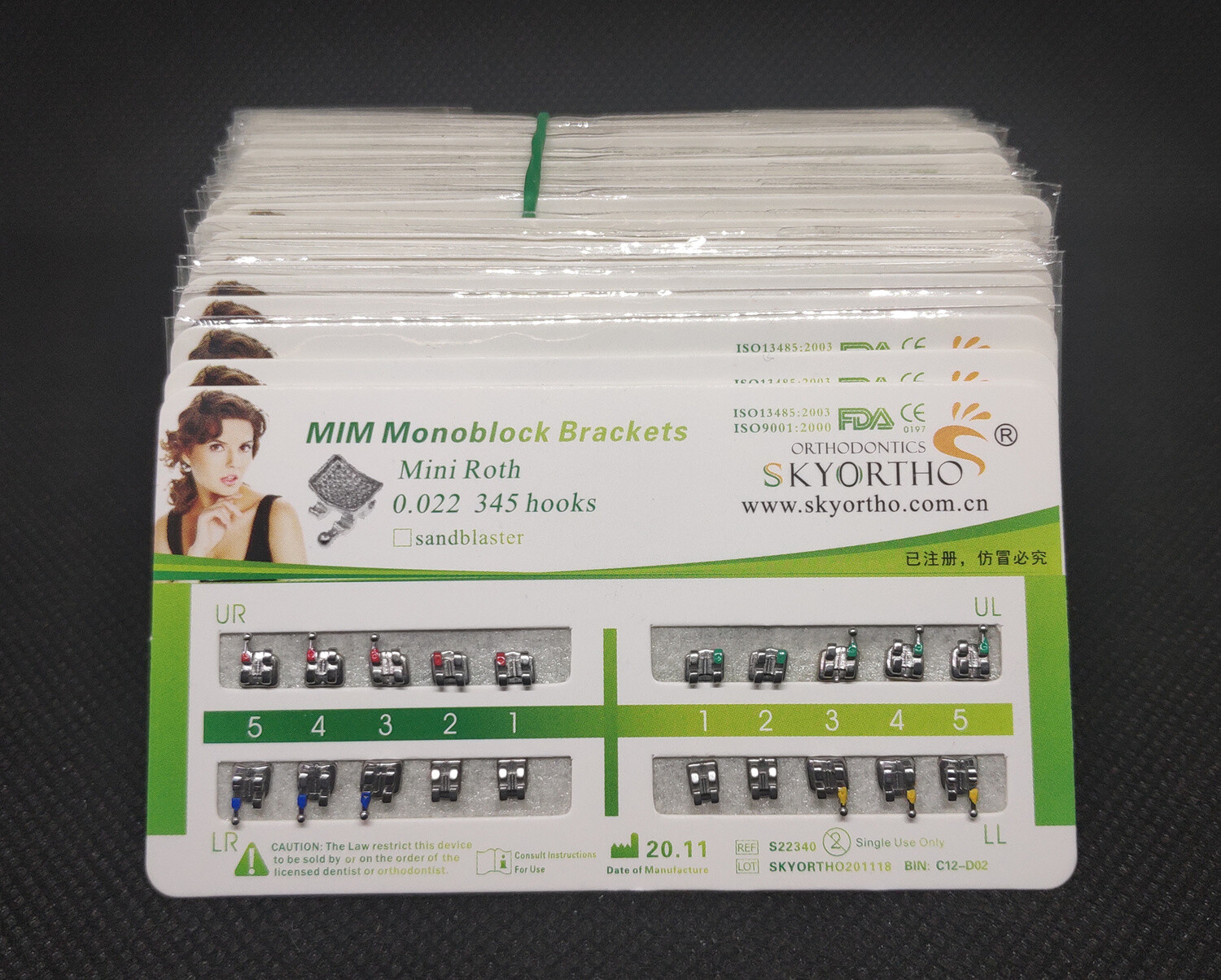 10Sets Dental Orthodontic Metal Brackets Mini Roth/MBT/Edgewise 022 345/no Hooks