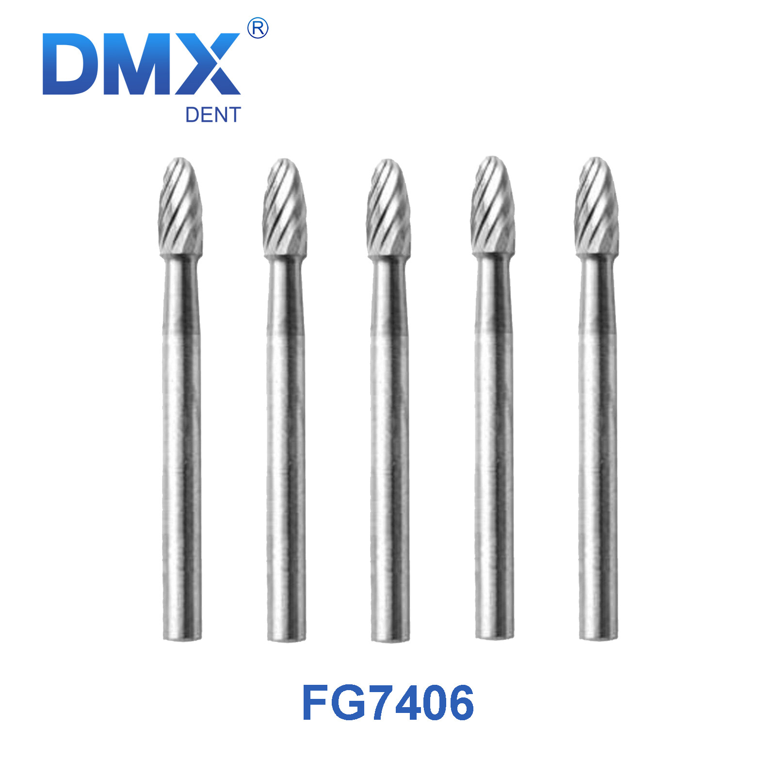 DMXDENT Dental Tungsten Carbide Burs Trimming&Finishing Egg Football FG7406 5Pcs
