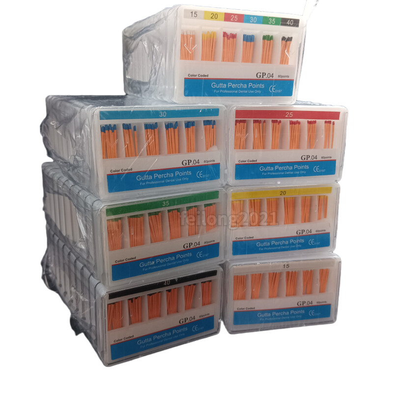Endodontic GUTTA PERCHA POINTS Taper 0.4, All Sizes Dental Meta, 60 Points/box