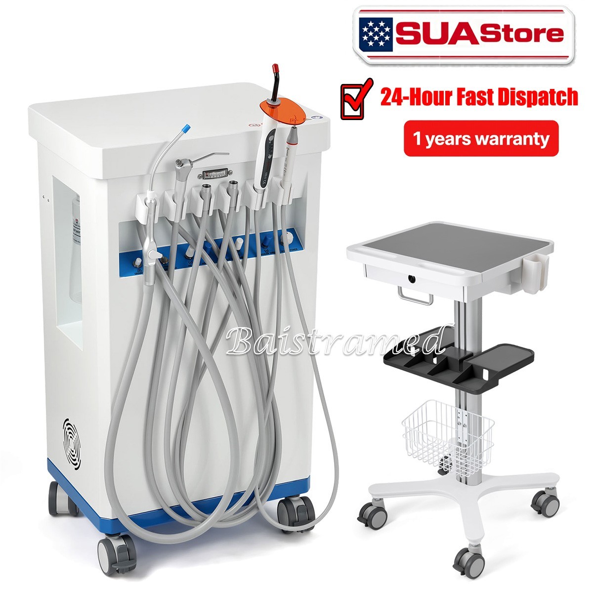 FDA Portable Dental Mobile Delivery Unit Air Compressor / Multi-Function Trolley