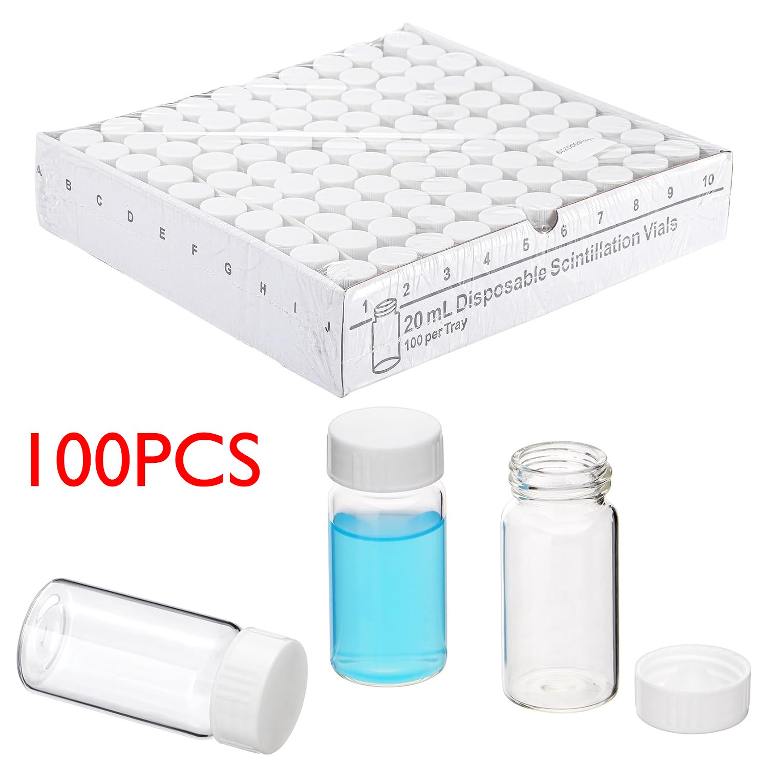 100/500Pcs 20mL Scintillation Vial Glass Vial Counting Vials Cone Shaped Liner