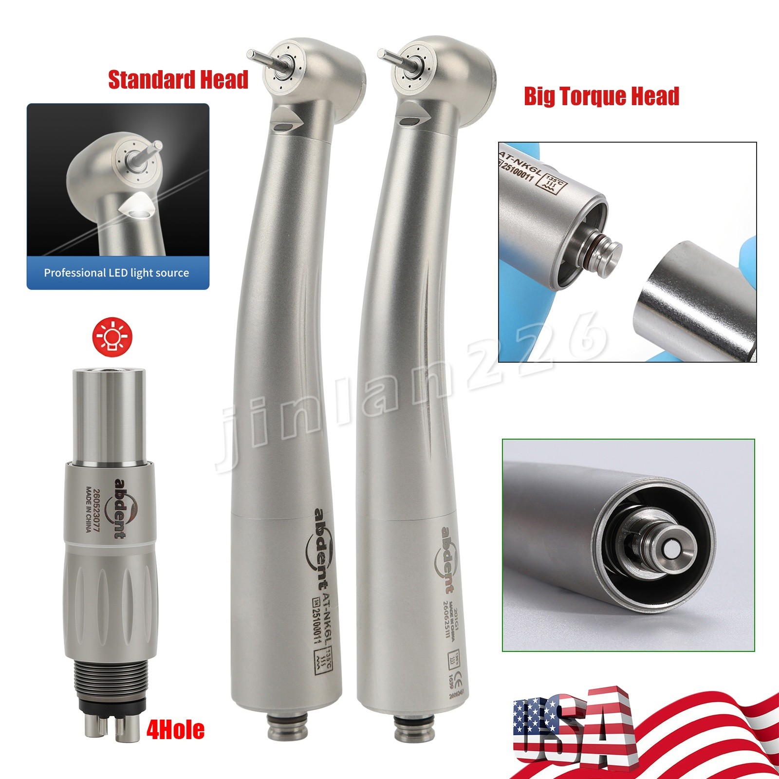 ABDENT Dental Handpiece Fiber Optic High Speed Turbine LED Coupler For NSK 4 Pin