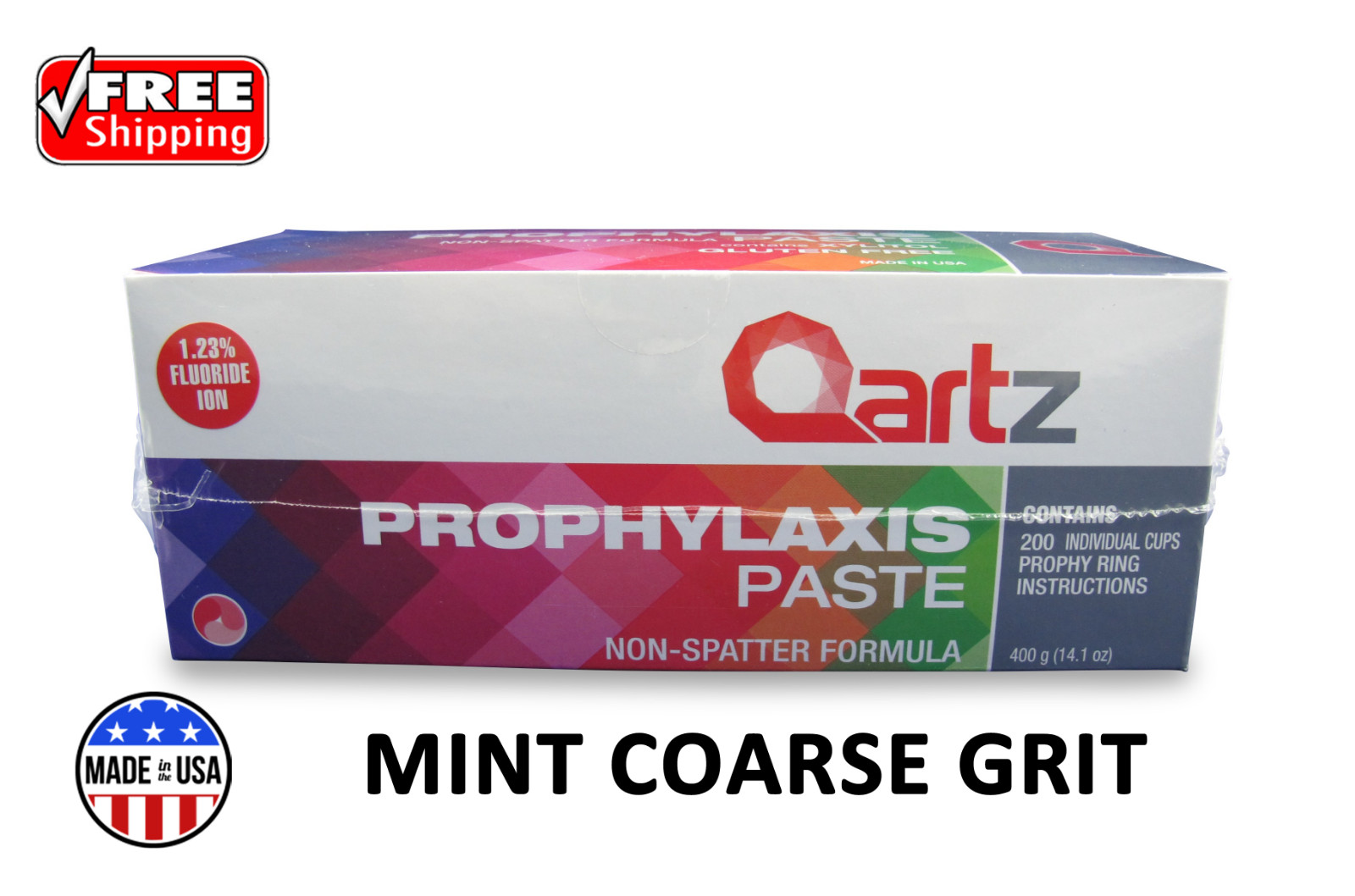 QARTZ PROPHY PASTE CUPS MINT COARSE 200/BOX DENTAL NON SPLATTER W/FLOURIDE