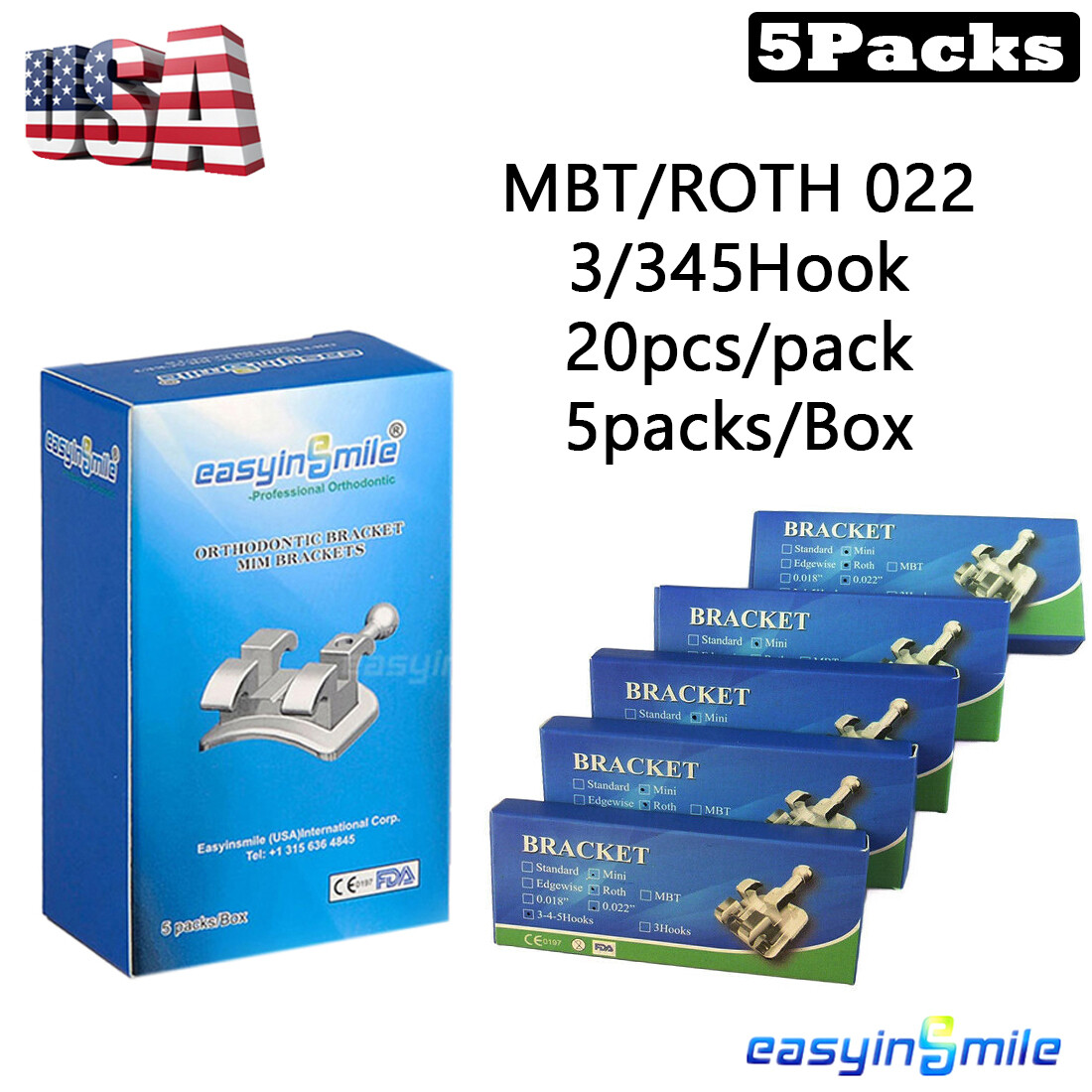 Orthodontic Dental MINI Brackets Braces Metal MBT/ROTH 022 3/345Hooks 100Braces